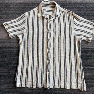 Zara Black and Cream Striped Casual Button Down Shirt